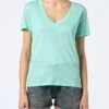 MC2 Saint Barth Woman Linen Jersey Sage Green V-neck T-shirt Eloise 1 MC2 Saint Barth Woman Linen Jersey Sage Green V-neck T-shirt Eloise -MC2 Saint Barth Shop UID ELOI00100021F WOMAN T SHIRT GREEN 1