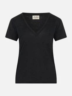 MC2 Saint Barth Linen Jersey Black V-neck T-shirt Eloise 9 MC2 Saint Barth Linen Jersey Black V-neck T-shirt Eloise -MC2 Saint Barth Shop UID ELOI00101338F WOMAN T SHIRT BLACK 4