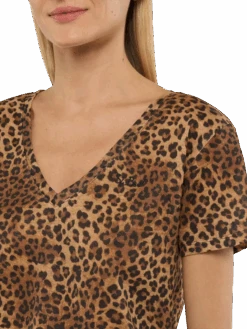 MC2 Saint Barth Linen Jersey V-neck T-shirt Eloise With Animalier Print -MC2 Saint Barth Shop UID ELOI00103838H WOMAN T SHIRT BROWN 0 0 20250415113500 2