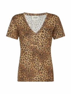 MC2 Saint Barth Linen Jersey V-neck T-shirt Eloise With Animalier Print -MC2 Saint Barth Shop UID ELOI00103838H WOMAN T SHIRT BROWN 0 0 20250415113500 4