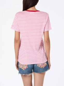 MC2 Saint Barth Woman Striped Cotton Jersey Crewneck T-shirt Emiilie With Summer Lover Embroidery -MC2 Saint Barth Shop UID EMI000105364F WOMAN T SHIRT PINK 20240903170000 3