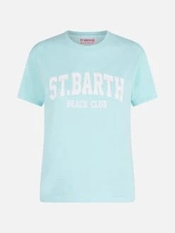 MC2 Saint Barth Woman Cotton Jersey Crewneck T-shirt Emilie With St. Barth Beach Club Print -MC2 Saint Barth Shop UID EMI000105459F WOMAN T SHIRT GREEN 20240718163500 1