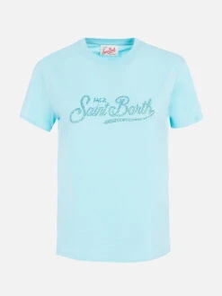 MC2 Saint Barth Woman Water Green Cotton Jersey Crewneck T-shirt Emilie With Rhinestones -MC2 Saint Barth Shop UID EMI000105684F WOMAN T SHIRT GREEN 01 b1878361 8adf 4706 84ba 382654361da1