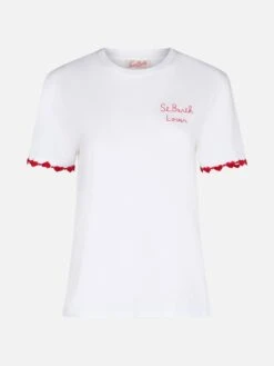MC2 Saint Barth Woman Cotton Jersey Crewneck T-shirt Emilie With St. Barth Lover Embroidery -MC2 Saint Barth Shop UID EMI000105749F WOMAN T SHIRT WHITE 4