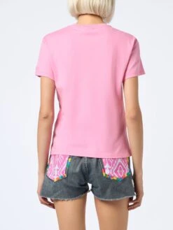 MC2 Saint Barth Woman Cotton Jersey Crewneck T-shirt Emilie With Stressed But Well Dressed Embroidery -MC2 Saint Barth Shop UID EMI000105760F WOMAN T SHIRT PINK 2