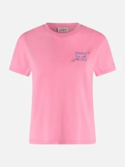 MC2 Saint Barth Woman Cotton Jersey Crewneck T-shirt Emilie With Stressed But Well Dressed Embroidery -MC2 Saint Barth Shop UID EMI000105760F WOMAN T SHIRT PINK 4