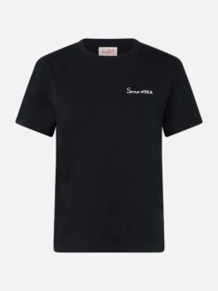 MC2 Saint Barth Woman Black Cotton Jersey Crewneck T-shirt Emilie With Sono Nera Embroidery -MC2 Saint Barth Shop UID EMI000109853F WOMAN T SHIRT BLACK 20240905103500 1