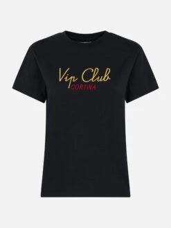 MC2 Saint Barth Woman Heavy Cotton Black T-shirt Emilie With Vip Club Cortina Embroidery | VIP CLUB CORTINA SPECIAL EDITION -MC2 Saint Barth Shop UID EMI000200609G STBW T SHIRT BLACK 20240903163500 1