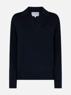 MC2 Saint Barth Woman Navy Blue Cashmere Blend Sweater Eze With Polo Collar -MC2 Saint Barth Shop UID EZE000100010G WOMAN KNITWEAR BLUE 20240917123501 1