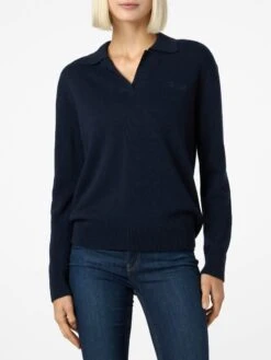 MC2 Saint Barth Woman Navy Blue Cashmere Blend Sweater Eze With Polo Collar