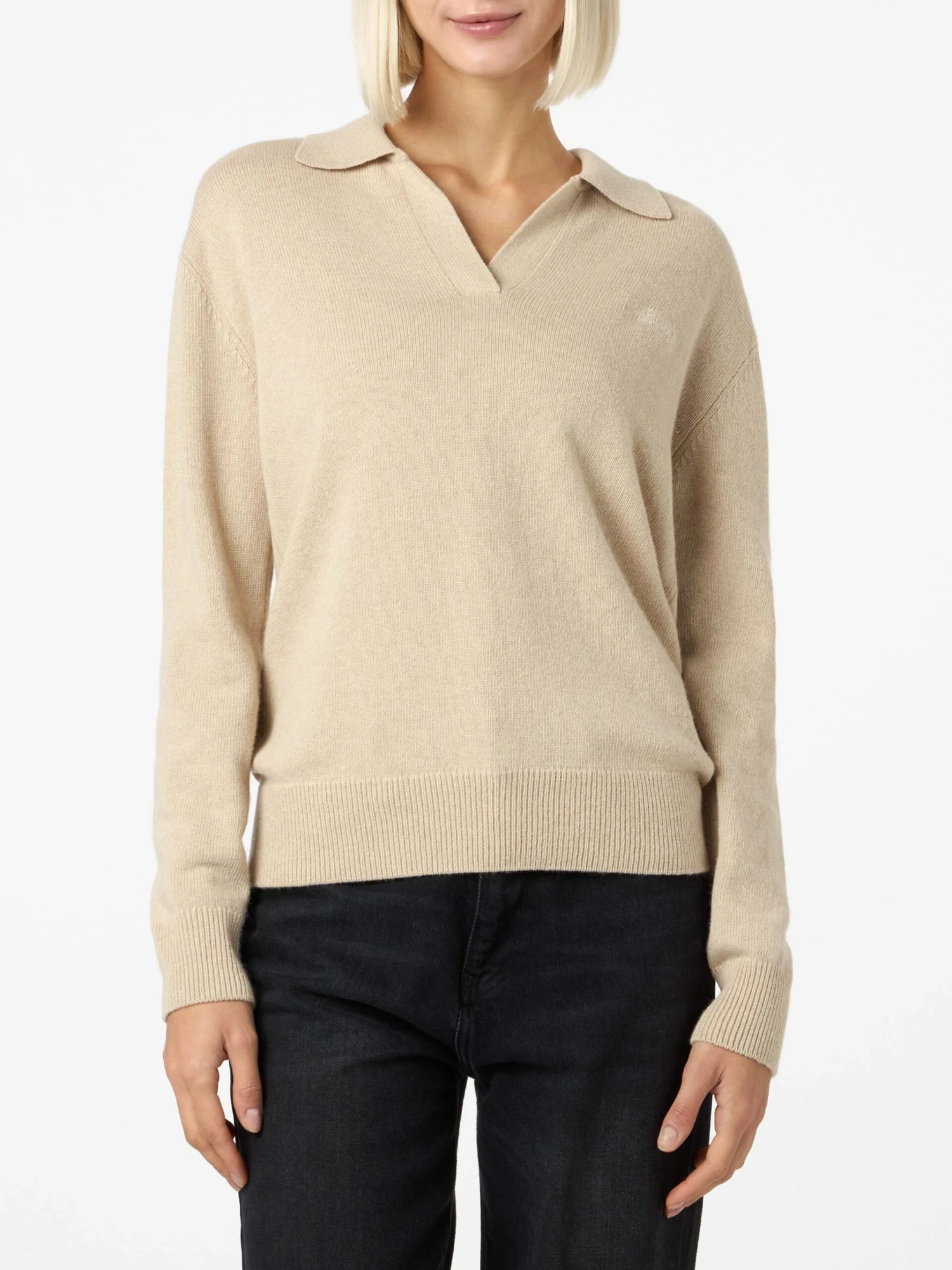MC2 Saint Barth Woman Beige Cashmere Blend Sweater Eze With Polo Collar 3 MC2 Saint Barth Woman Beige Cashmere Blend Sweater Eze With Polo Collar