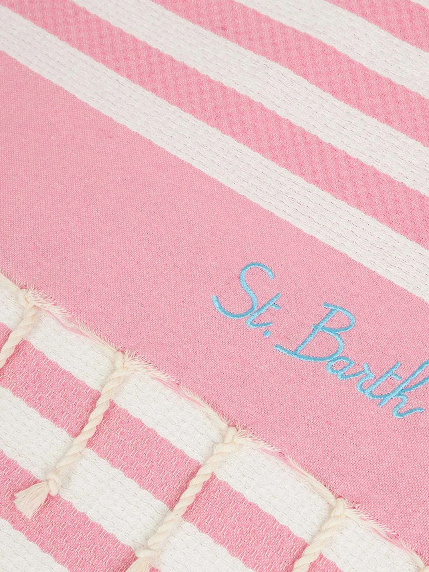 MC2 Saint Barth Cotton Beach Towel Fouta With Pink Striped Print 5 MC2 Saint Barth Cotton Beach Towel Fouta With Pink Striped Print - Image 3