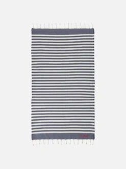 MC2 Saint Barth Cotton Beach Towel Fouta With Navy Blue Striped Print