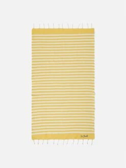 MC2 Saint Barth Cotton Beach Towel Fouta With Yellow Striped Print