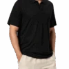 MC2 Saint Barth Black Linen Buttonless Polo Shirt Fraser