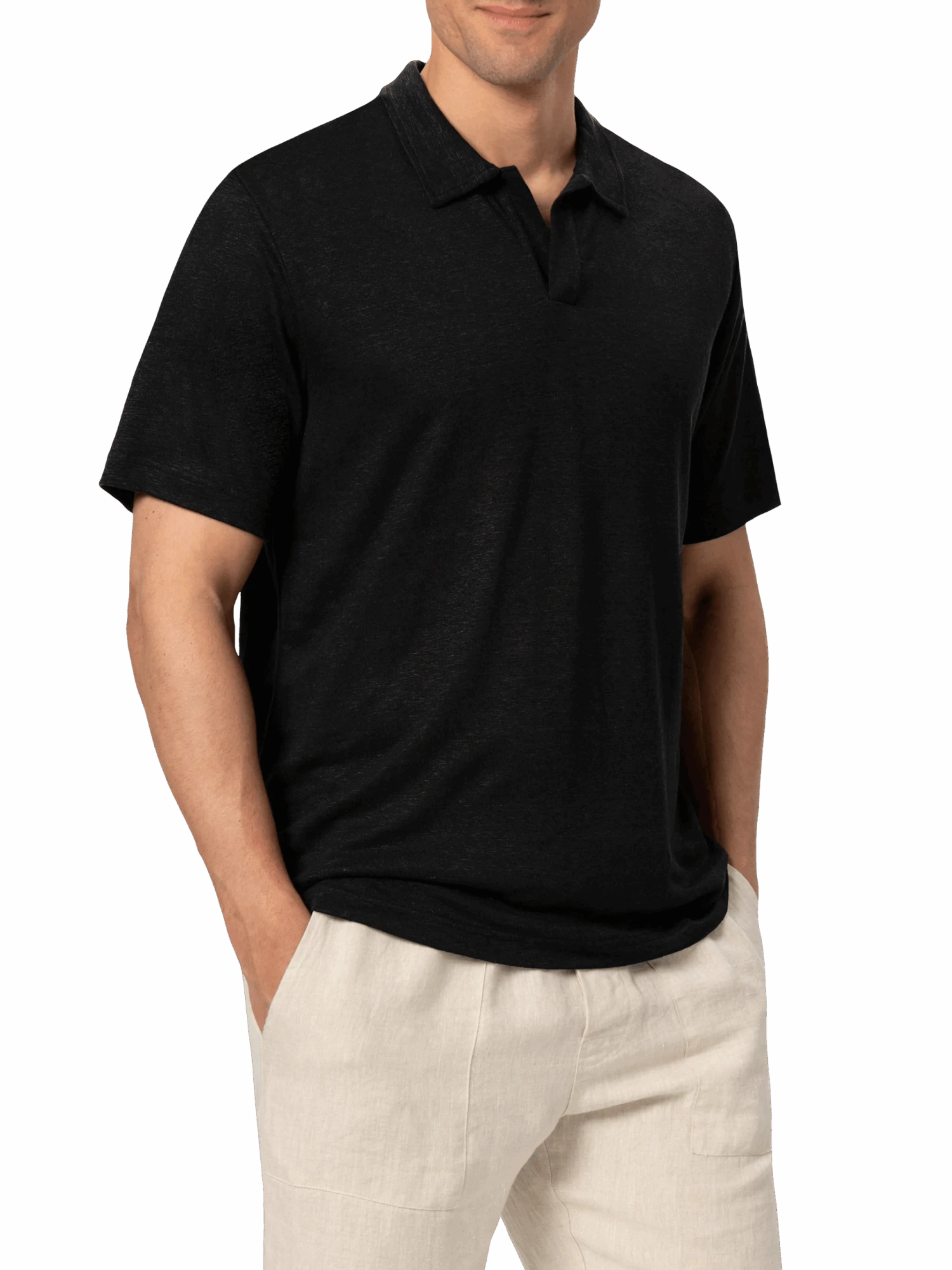 MC2 Saint Barth Black Linen Buttonless Polo Shirt Fraser 3 MC2 Saint Barth Black Linen Buttonless Polo Shirt Fraser