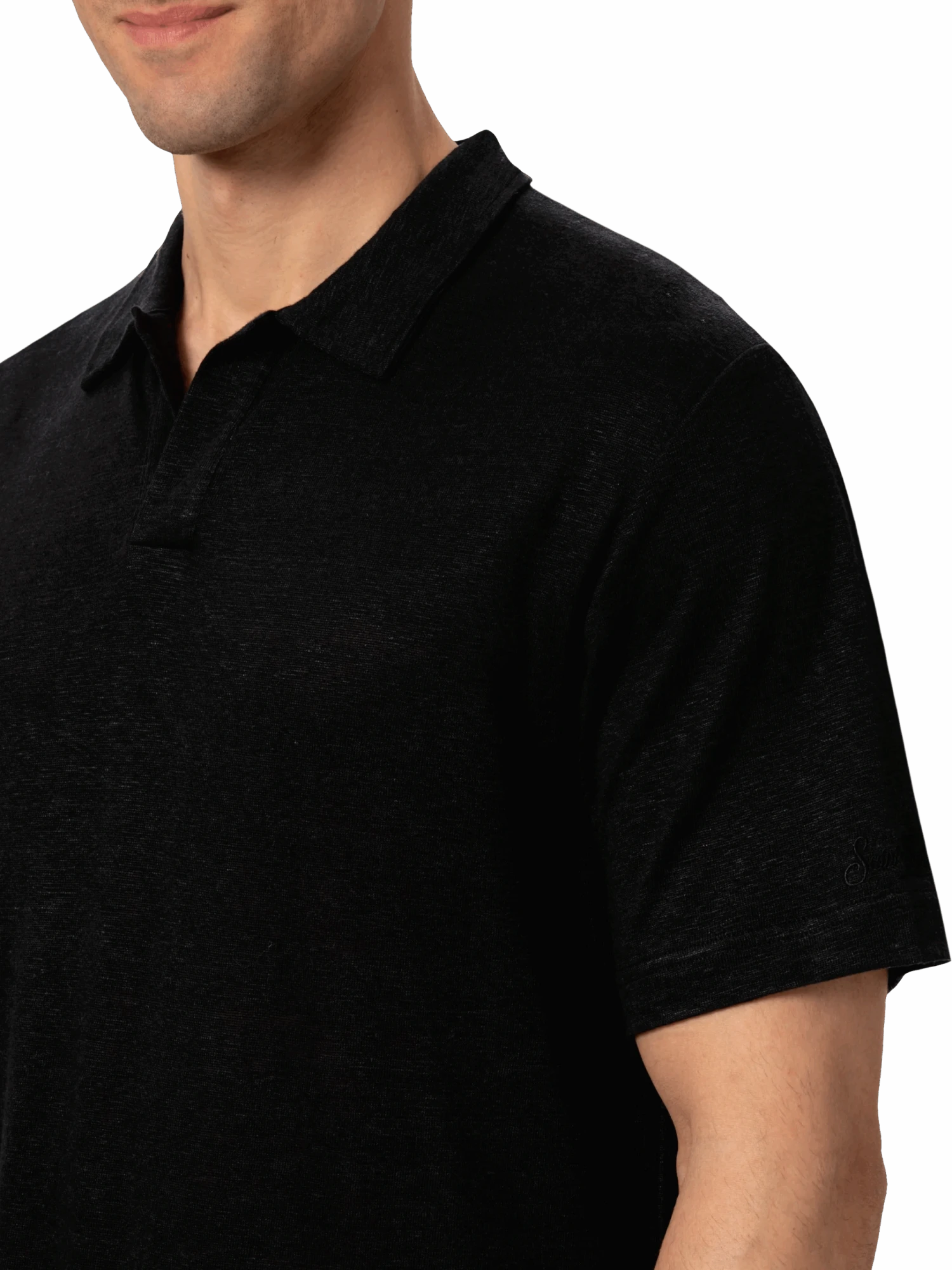 MC2 Saint Barth Black Linen Buttonless Polo Shirt Fraser 4 MC2 Saint Barth Black Linen Buttonless Polo Shirt Fraser - Image 2