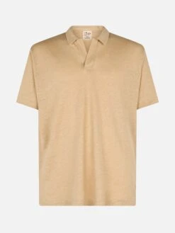 MC2 Saint Barth Beige Linen Buttonless Polo Shirt Fraser -MC2 Saint Barth Shop UID FRS000100023F MAN POLOSHIRT WHITE 1