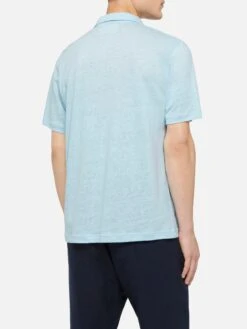 MC2 Saint Barth Light Blue Linen Buttonless Polo Shirt Fraser -MC2 Saint Barth Shop UID FRS000100099H MAN POLOSHIRT SKY PLAIN.COLOR 0 3