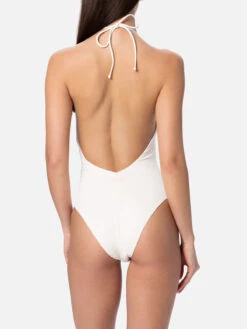 MC2 Saint Barth Woman Cream Halter Neck One Piece Swimsuit -MC2 Saint Barth Shop UID GAB000104331F WOMAN ONE PIECE WHITE SOLID COLOR 03