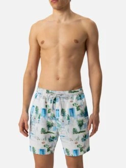 MC2 Saint Barth Mid-length Gustavia Swim-shorts With Greek House Print | AI CO-CREATED DESIGN BY RICKDICK - POWERED BY RED-EYE -MC2 Saint Barth Shop UID GUS000102732H MAN SWIMSHORT WHITE AIBYRICKDICK 20250301133500 05