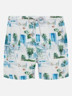 MC2 Saint Barth Mid-length Gustavia Swim-shorts With Greek House Print | AI CO-CREATED DESIGN BY RICKDICK - POWERED BY RED-EYE