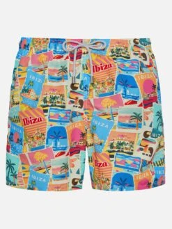 MC2 Saint Barth Mid-length Gustavia Swim-shorts With Ibiza Postcard Print | AI CO-CREATED DESIGN BY RICKDICK - POWERED BY RED-EYE