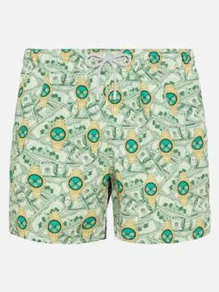 MC2 Saint Barth Mid-length Gustavia Swim-shorts With Watches Print