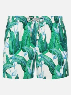 Tropical Leaf Print Mid-length Swim Shorts