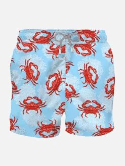 MC2 Saint Barth Light Blue Mid-length Swim Shorts With Crab Print