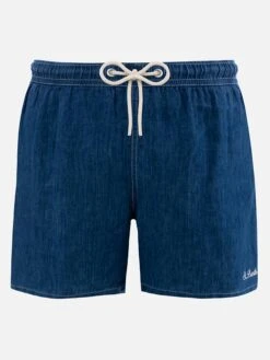 MC2 Saint Barth Man Mid-length Denim Blue Linen Swim-shorts Gustavia