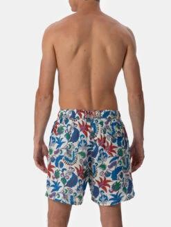 MC2 Saint Barth Man Mid-length Linen Swim-shorts Gustavia With Flower Print -MC2 Saint Barth Shop UID GUS000804232F MAN SWIMSHORT WHITE LINEN 2