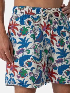 MC2 Saint Barth Man Mid-length Linen Swim-shorts Gustavia With Flower Print -MC2 Saint Barth Shop UID GUS000804232F MAN SWIMSHORT WHITE LINEN 3