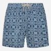 MC2 Saint Barth Man Mid-length Linen Swim-shorts Gustavia With Majolica Print -MC2 Saint Barth Shop UID GUS000804240F MAN SWIMSHORT BLUE 20240530102434 1