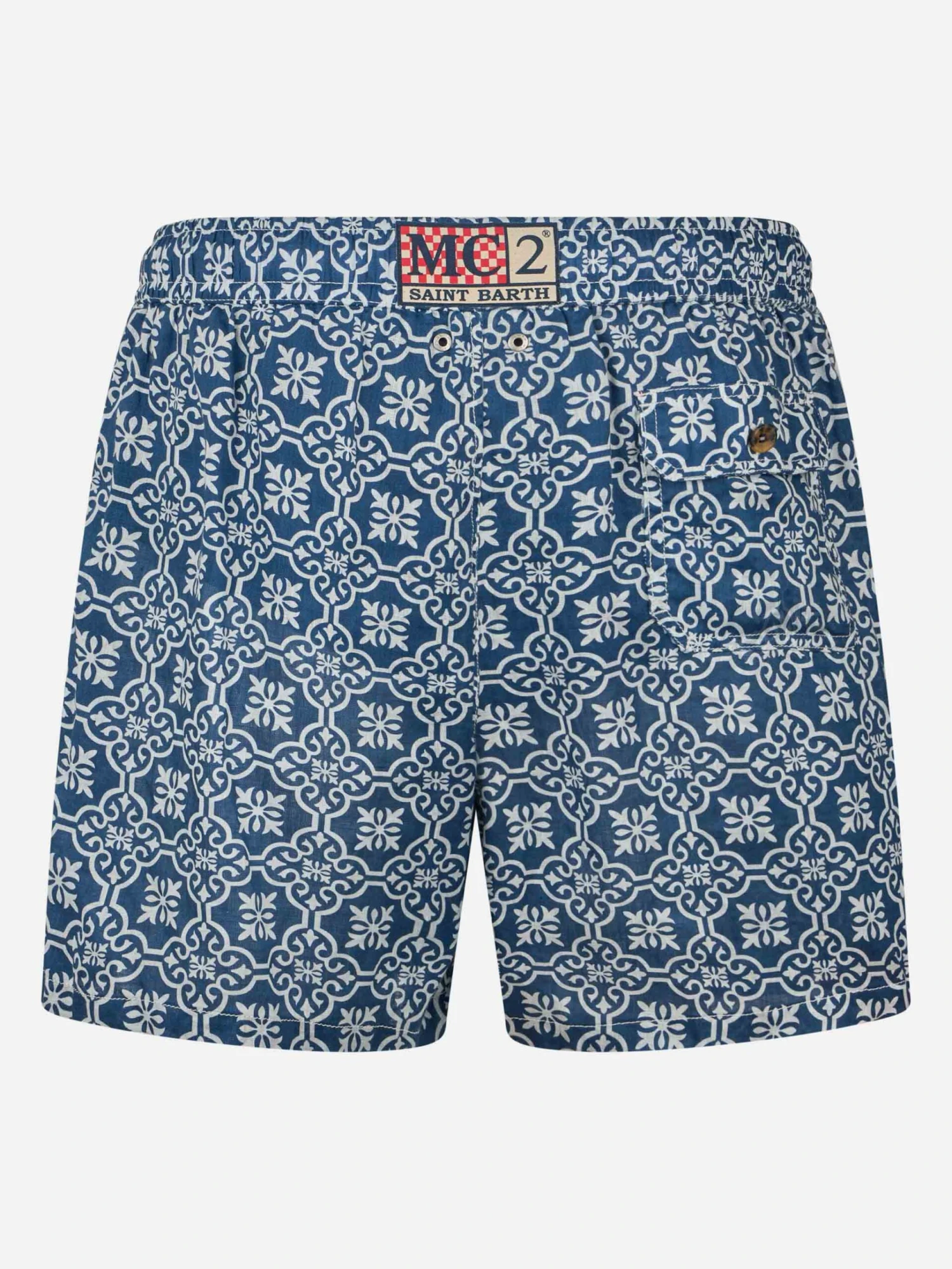 MC2 Saint Barth Man Mid-length Linen Swim-shorts Gustavia With Majolica Print 4 MC2 Saint Barth Man Mid-length Linen Swim-shorts Gustavia With Majolica Print - Image 2