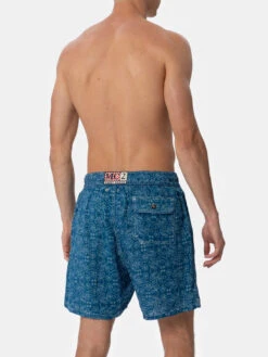 MC2 Saint Barth Man Mid-length Linen Swim-shorts Gustavia With Sashiko Print -MC2 Saint Barth Shop UID GUS000804243F MAN SWIMSHORT BLUE LINEN 2