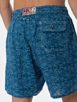 MC2 Saint Barth Man Mid-length Linen Swim-shorts Gustavia With Sashiko Print -MC2 Saint Barth Shop UID GUS000804243F MAN SWIMSHORT BLUE LINEN 3