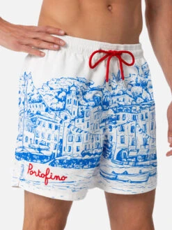 MC2 Saint Barth Man Mid-length Gustavia Swim-shorts With Portofino Placed Print 9 MC2 Saint Barth Man Mid-length Gustavia Swim-shorts With Portofino Placed Print -MC2 Saint Barth Shop UID GUS000901007F MAN SWIMSHORT WHITE 03