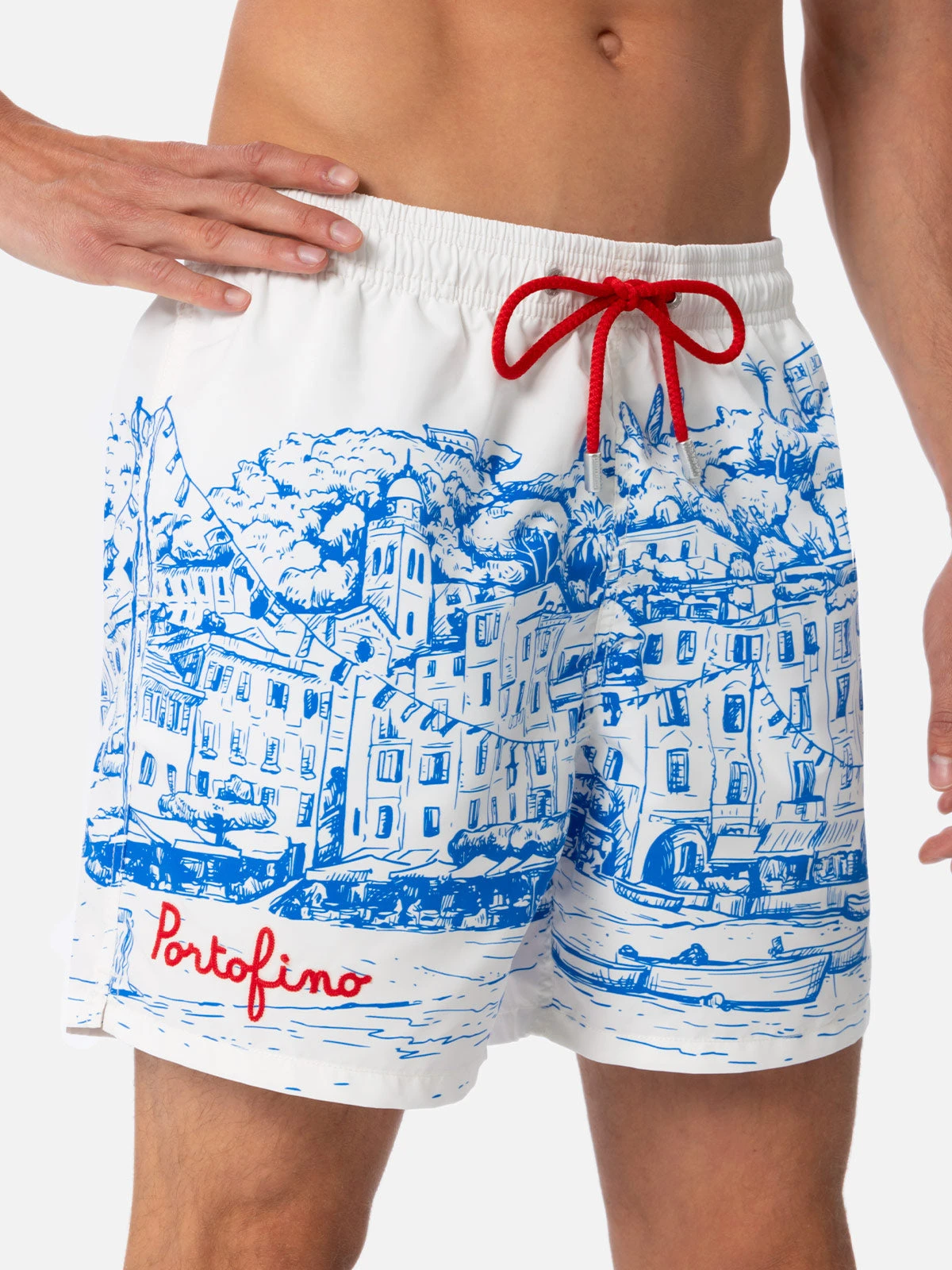 MC2 Saint Barth Man Mid-length Gustavia Swim-shorts With Portofino Placed Print 5 MC2 Saint Barth Man Mid-length Gustavia Swim-shorts With Portofino Placed Print - Image 3
