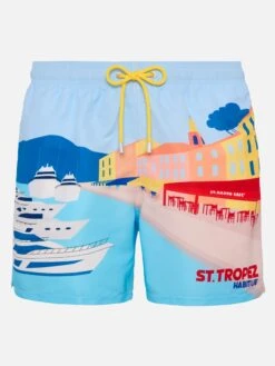 MC2 Saint Barth Mid-length Gustavia Swim-shorts With St. Tropez Postcard Placed Print