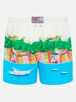 MC2 Saint Barth Mid-length Gustavia Swim-shorts With Portofino Postcard Placed Print -MC2 Saint Barth Shop UID GUS000902669H MAN SWIMSHORT WHITE POSTCARD PLACES 6