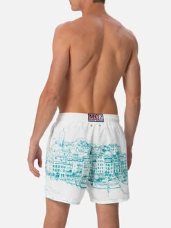 MC2 Saint Barth Man Mid-length Gustavia Swim-shorts With Cannes Placed Print -MC2 Saint Barth Shop UID GUS000903662F MAN SWIMSHORT WHITE 02 033791c6 2f0d 4240 ba64 9a48f497db7d