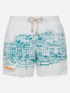 MC2 Saint Barth Man Mid-length Gustavia Swim-shorts With Cannes Placed Print