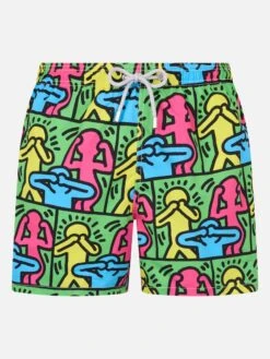 MC2 Saint Barth Man Mid-length Gustavia Swim-shorts With Keith Haring Design Placed Print| KEITH HARING SPECIAL EDITION