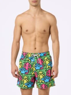 MC2 Saint Barth Man Mid-length Gustavia Swim-shorts With Keith Haring Design Placed Print| KEITH HARING SPECIAL EDITION -MC2 Saint Barth Shop UID GUS000904739F MAN SWIMSHORT GREEN 20240620110950 3