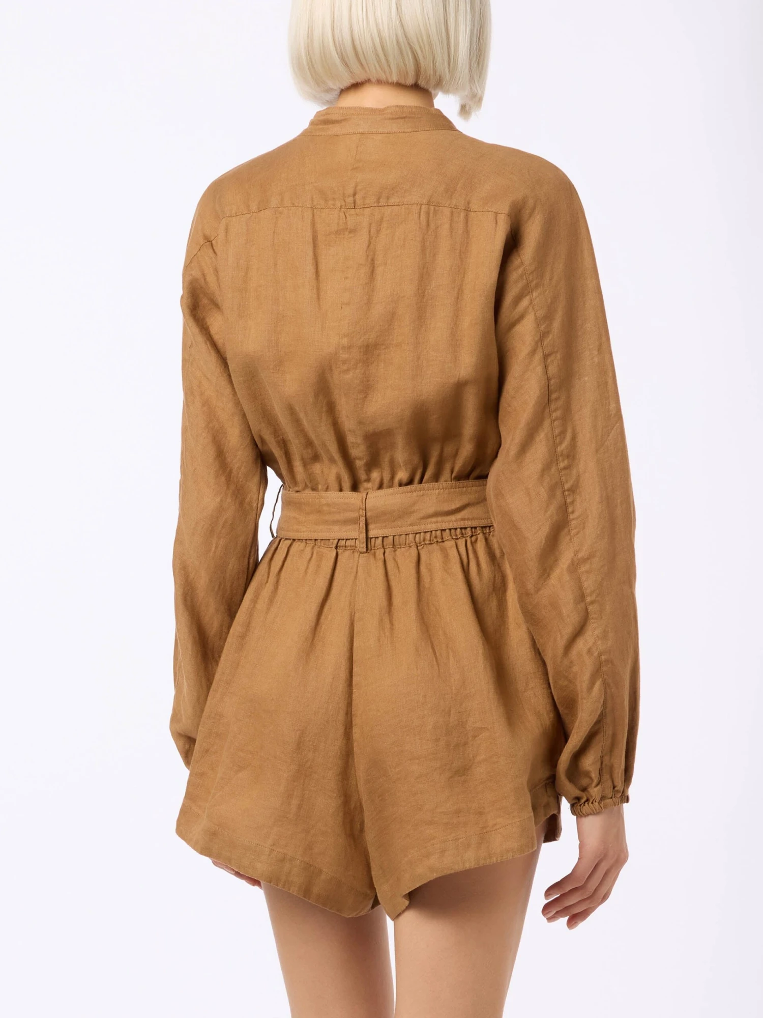 MC2 Saint Barth Woman Camel Linen Playsuit Hanniel 4 MC2 Saint Barth Woman Camel Linen Playsuit Hanniel - Image 2