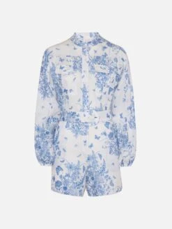 MC2 Saint Barth Hanniel Linen Playsuit With Butterfly Toile De Jouy Print -MC2 Saint Barth Shop UID HAE00106847H WOMAN OVERALLS BLUE TOILEDEJOUY MC2 5