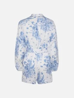MC2 Saint Barth Hanniel Linen Playsuit With Butterfly Toile De Jouy Print -MC2 Saint Barth Shop UID HAE00106847H WOMAN OVERALLS BLUE TOILEDEJOUY MC2 6