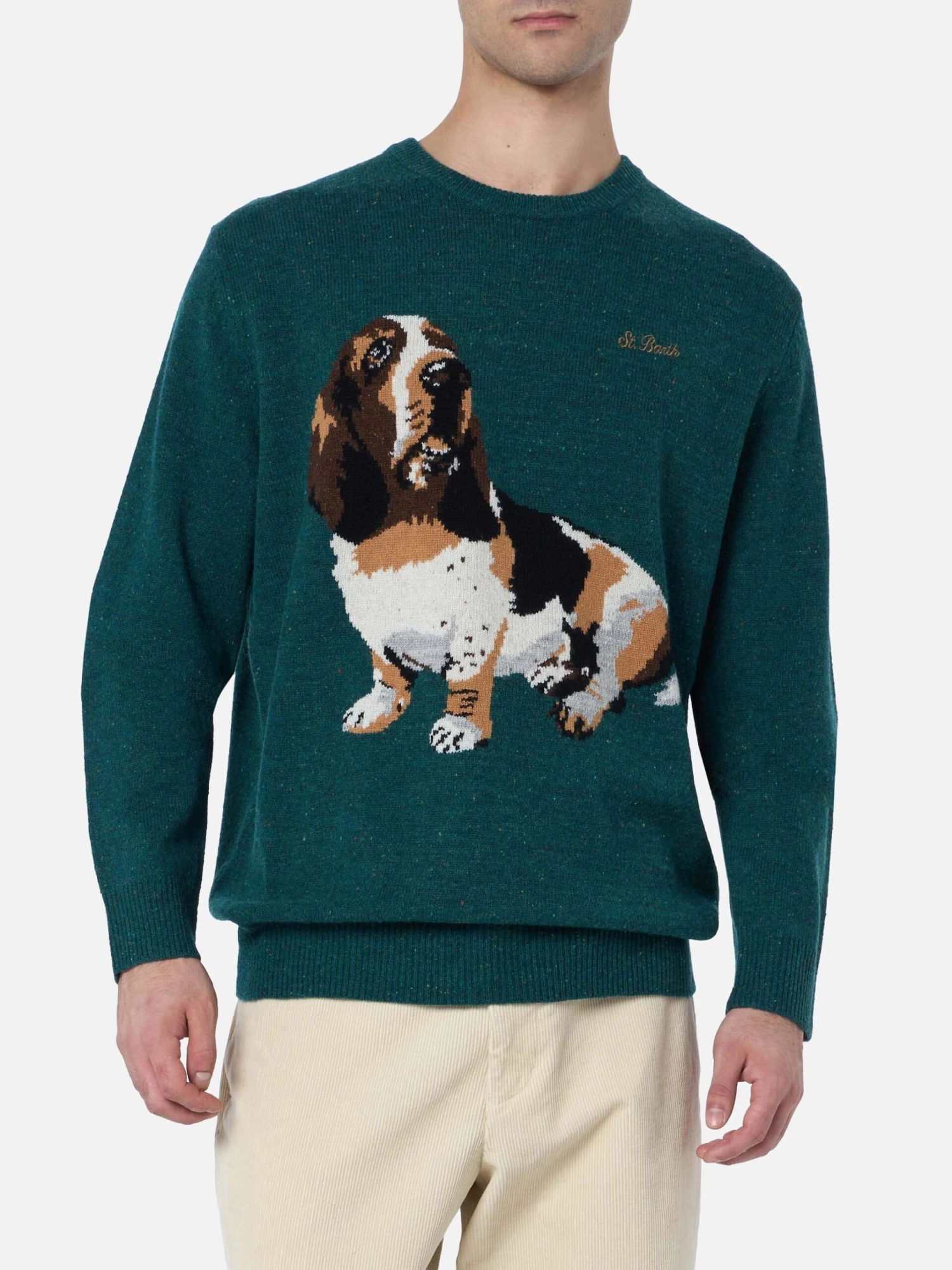 MC2 Saint Barth Man Green Sweater Heron With Basset Hound Print 3 MC2 Saint Barth Man Green Sweater Heron With Basset Hound Print
