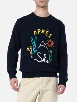 MC2 Saint Barth Man Blue Sweater Heron With Apres Ski Embroidery